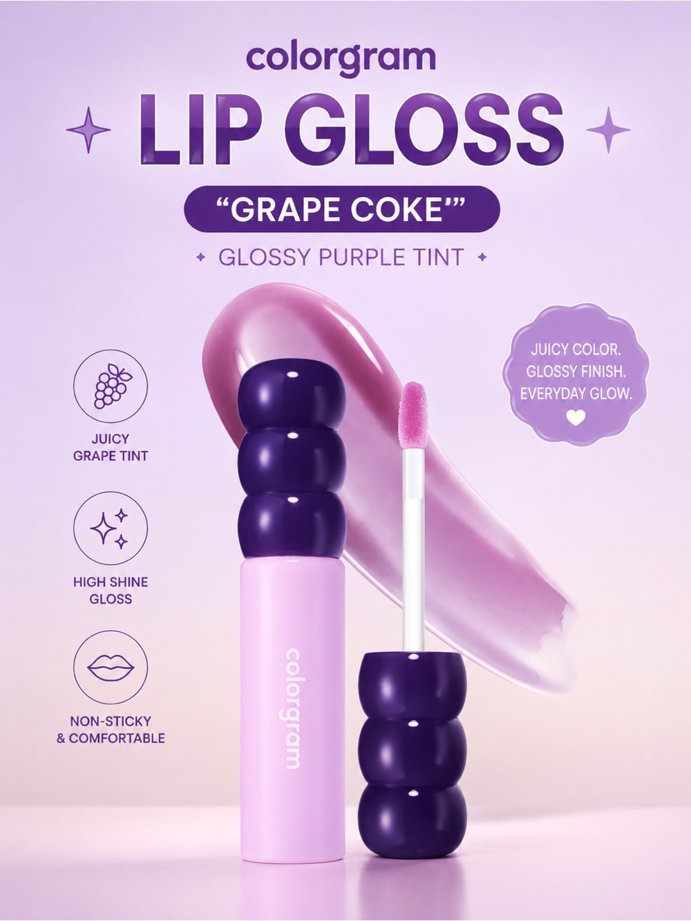 💜 Colorgram Lip Gloss – “Grape Coke” | Glossy Purple Tint 💜